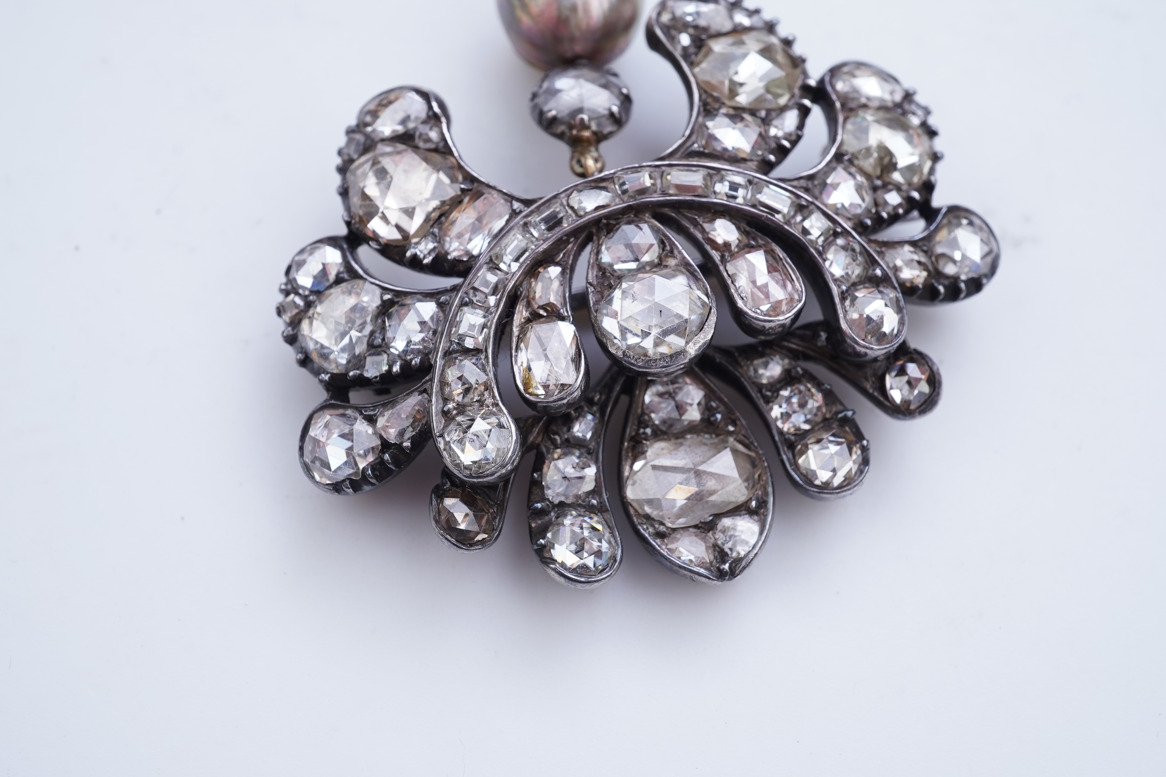 A rare diamond and natural pearl brooch, possibly Ottoman, early 19th century and later